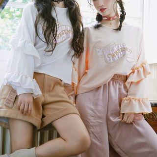 Ruffle Trim Lettering Pullover