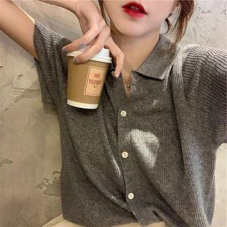 Short-sleeve Button-up Knit Polo-shirt