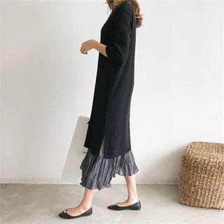 3/4-sleeve Boxy Rib-knit Dress
