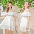 Frilled Cutout Shoulder Lace Dress
