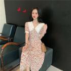 Single-breasted Collared Printed Maxi Dress As Shown In Figure - One Size