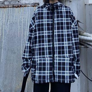 Plaid Panel Zipped Jacket