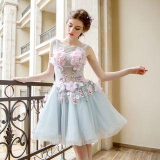 Flower Applique Mini Prom Dress