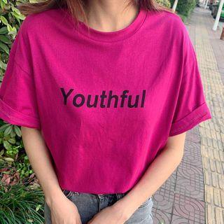 Round-neck Lettering Short-sleeve Top