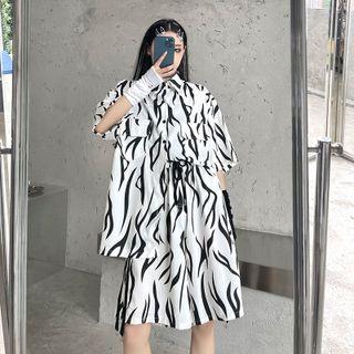 Set: Print Elbow-sleeve Shirt + Print Sweatshorts