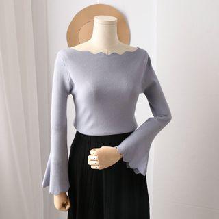 Scallop Long-sleeve Knit Sweater