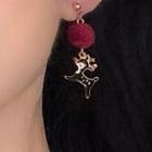 Asymmetrical Pom Pom Alloy Deer Dangle Earring 1 Pair - 0805a - Earring - Red Pompom & Deer - Black - One Size