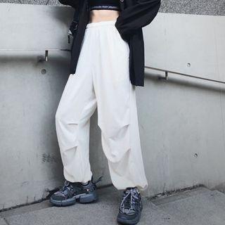 High-waist Drawstring-cuff Wide-leg Pants
