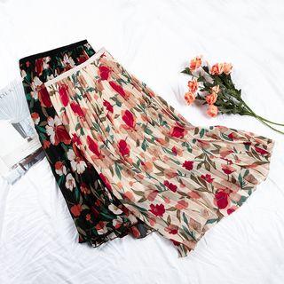 Floral A-line Midi Pleated Skirt