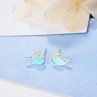 Whale Ear Stud 1 Pair - Blue - One Size
