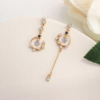 Moon & Star Faux Cat Eye Stone Asymmetrical Alloy Dangle Earring