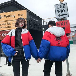 Couple Matching Hooded Color Block Padded Jacket