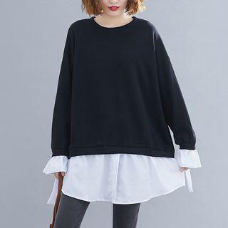 Plain Panel Ruffle-sleeve Sweatshirt Black - L