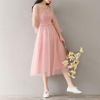 3/4-sleeve Mesh Dress