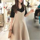 Short-sleeve T-shirt / Tie-back A-line Midi Dress