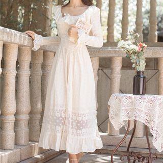Long-sleeve Maxi Embroidered A-line Dress