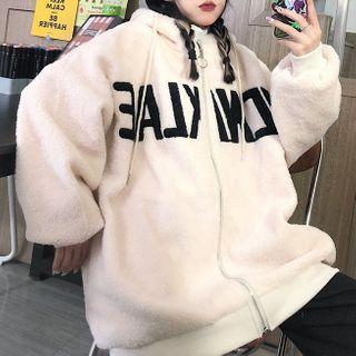 Lettering Fleece Zip-up Hoodie