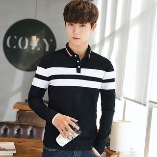 Long-sleeve Contrast-trim Polo Shirt