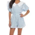 Puff-sleeve Collared Floral Print Romper