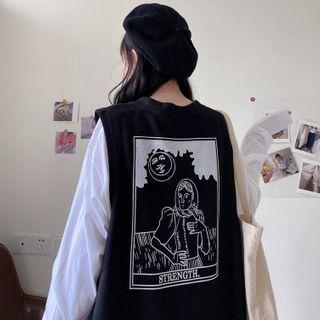 Plain Long-sleeve T-shirt / Printed Vest