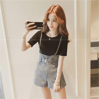 Set : Short-sleeve & Plaid Shorts