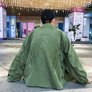 Wing Embroidery Zip Bomber Jacket
