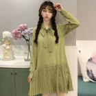 Long-sleeve Dotted Accordion Pleated Dress