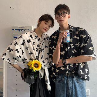 Couple Matching Short-sleeve Bow Print Shirt