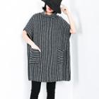 Striped Short-sleeve Knitted Dress As Shown In Figure - One Size
