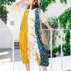 Elbow-sleeve Floral Paneled A-line Midi Dress