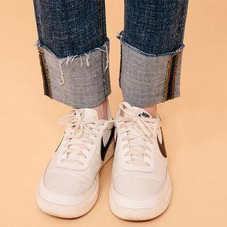 Cuff-hem Straight-cut Jeans For Petite Women