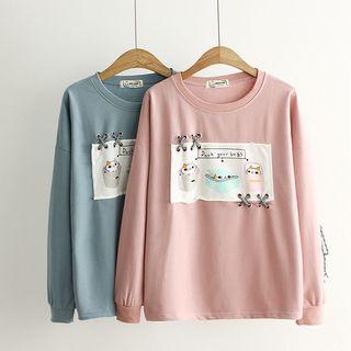 Long-sleeve Lace-up Applique Pullover