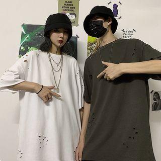 Distressed Plain Short-sleeve T-shirt