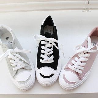 Contrast-trim Round-toe Faux-suede Sneakers