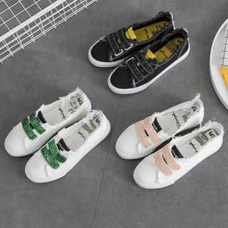 Canvas Velcro Fray-trim Sneakers