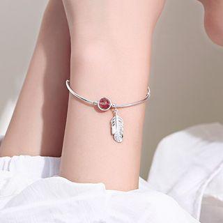 925 Sterling Silver Bead & Feather Bracelet As Shown In Figure - One Size