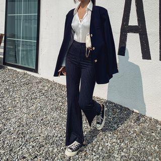 Pinstriped Wide-leg Dress Pants