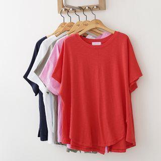 Slit-trim Plain T-shirt