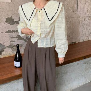 Long-sleeve Ruched Contrast Trim Blouse