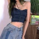 Button-up Denim Tube Top