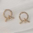 Rhinestone Hoop Sterling Silver Ear Stud / Clip-on Earring