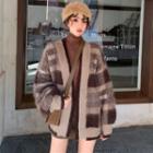 Plaid Cardigan / Long-sleeve Top / Mini A-line Skirt