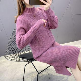 Mock-neck Cable Knit Midi Dress