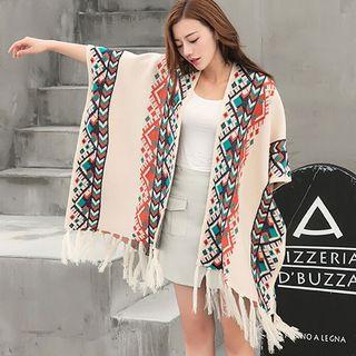 Patterned Tasseled Knit Cape