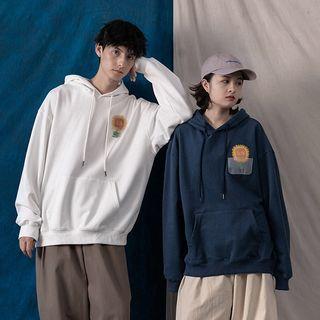 Pvc Pocket Sunflower Print Hoodie