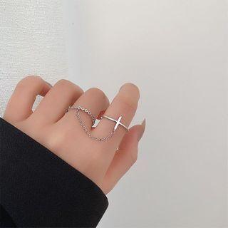 Cross Rhinestone Chained Open Ring