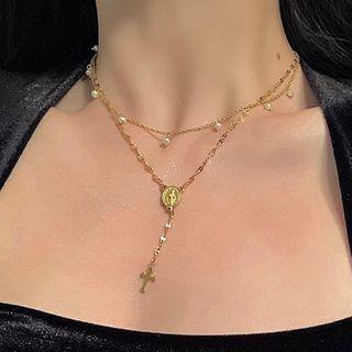 Cross Layered Necklace 0911a - Gold - One Size