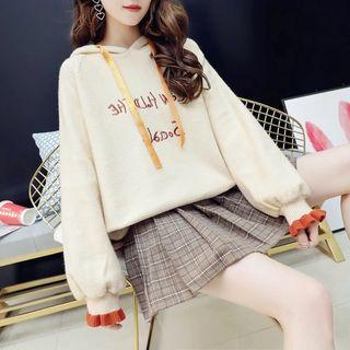 Letter Embroidered Knit Hoodie