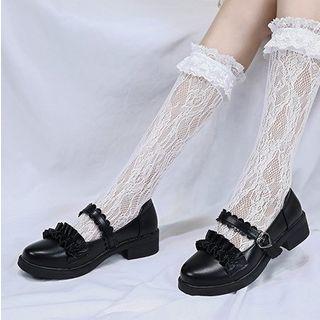 Ruffled Mary Jane Low Heel Pumps