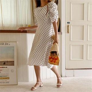 Puff-sleeve A-line Polka Dot Dress